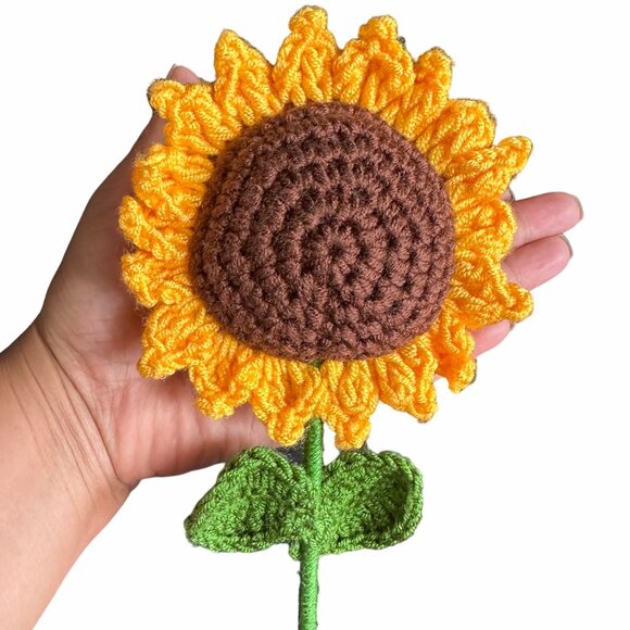 Crochet Sunflower Knit Handmade Artificial Flower Arrangement Yellow Decor Gift - Picture 3 of 6